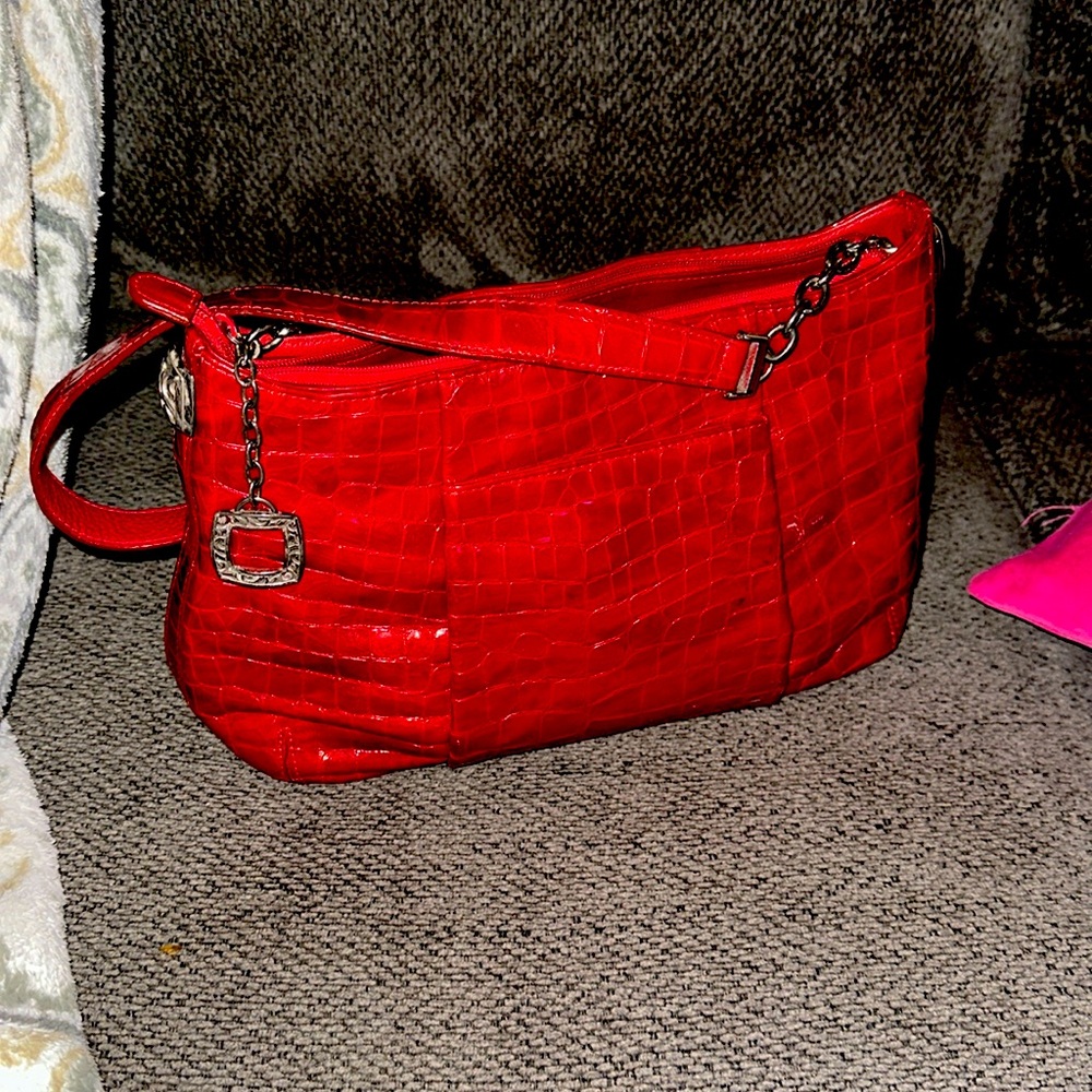 Patent Lipstick Red Patent Croc Leather Brighton Shoulder bag